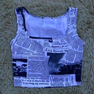 Y2K/INDIE grey and black newspaper top